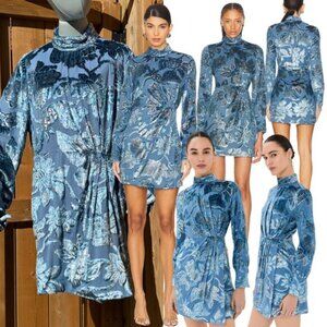 🆕 SIMKHAI 🧿 NWOT Halen Draped Velvet Mini Dress, Celestial Blue - Sz US 14